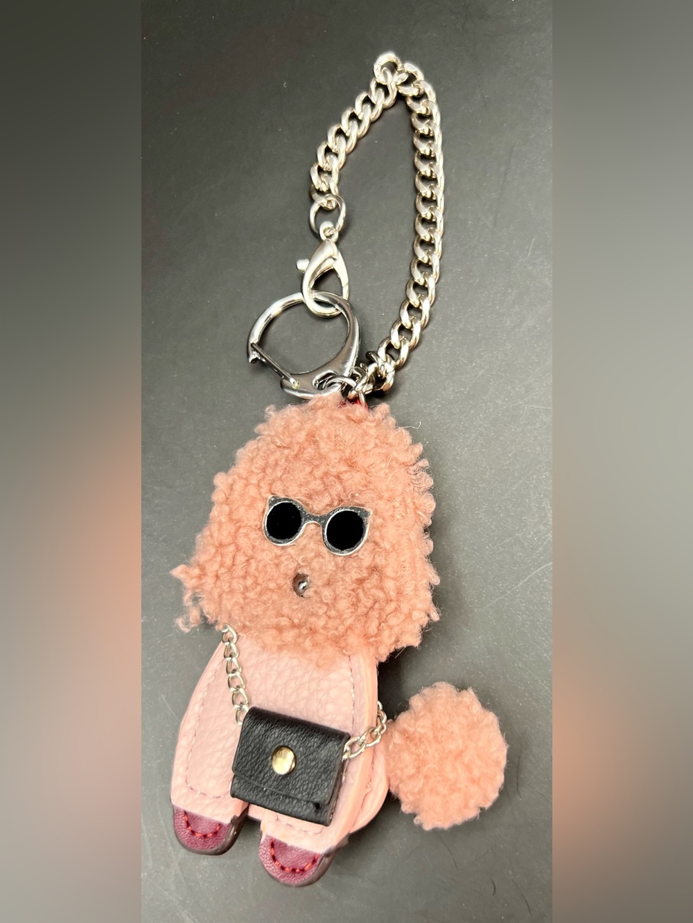 Cute Pink Poodle Bag Charm Keychain with Mini Purse & Sunglasses